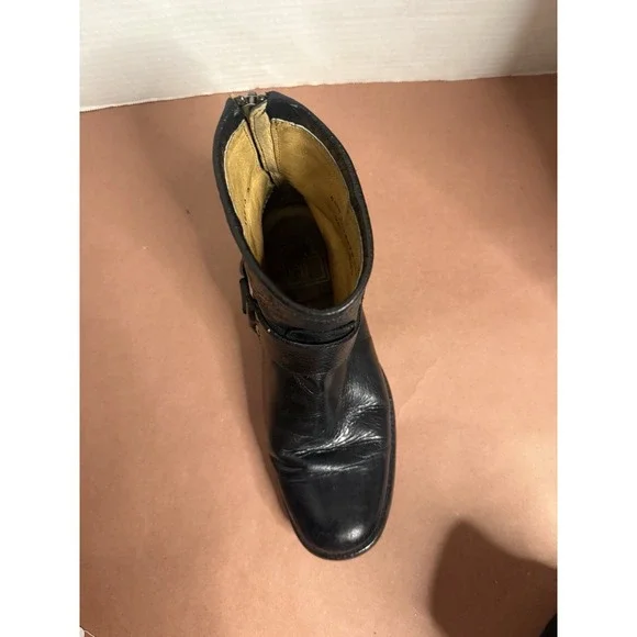 FRYE PHILLIP BLACK Leather Harness Back Zip Short Boots 6.5 Biker Boho Chic moto - Picture 11 of 16